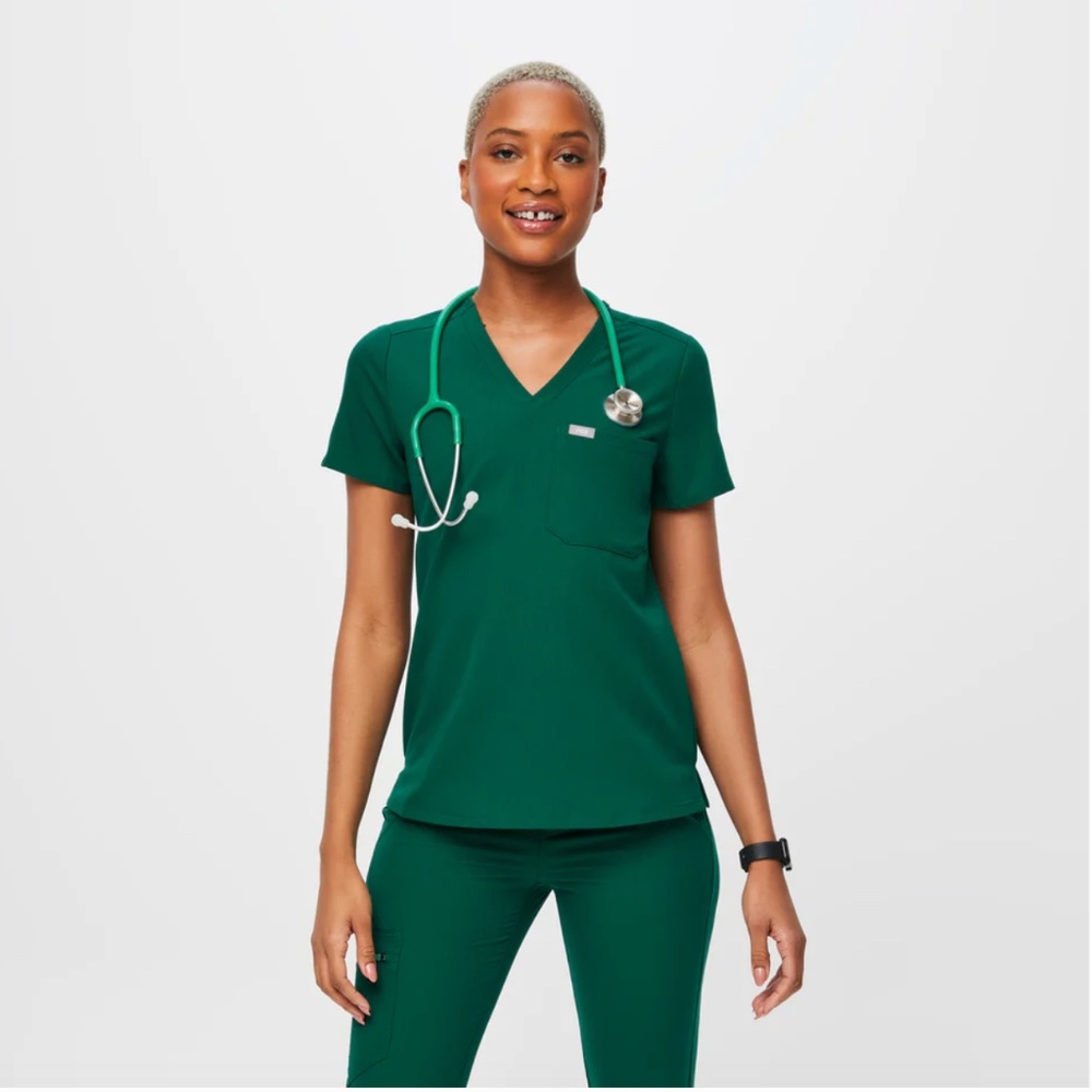 Figs Women's Scrub Top in Forest Green